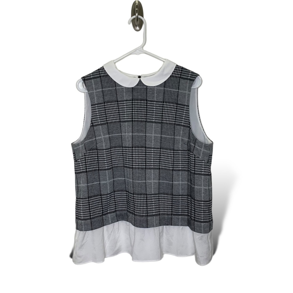 *NWOT Cremieux Gleen Plaid Peter Pan Collared Sleeveless Top Sz L
